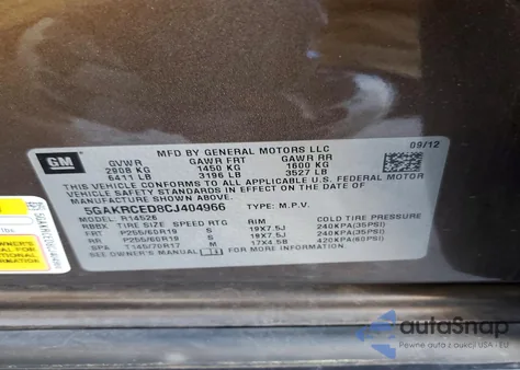 2012 Buick Enclave from USA, damaged, VIN 5GAKRCED8CJ404966